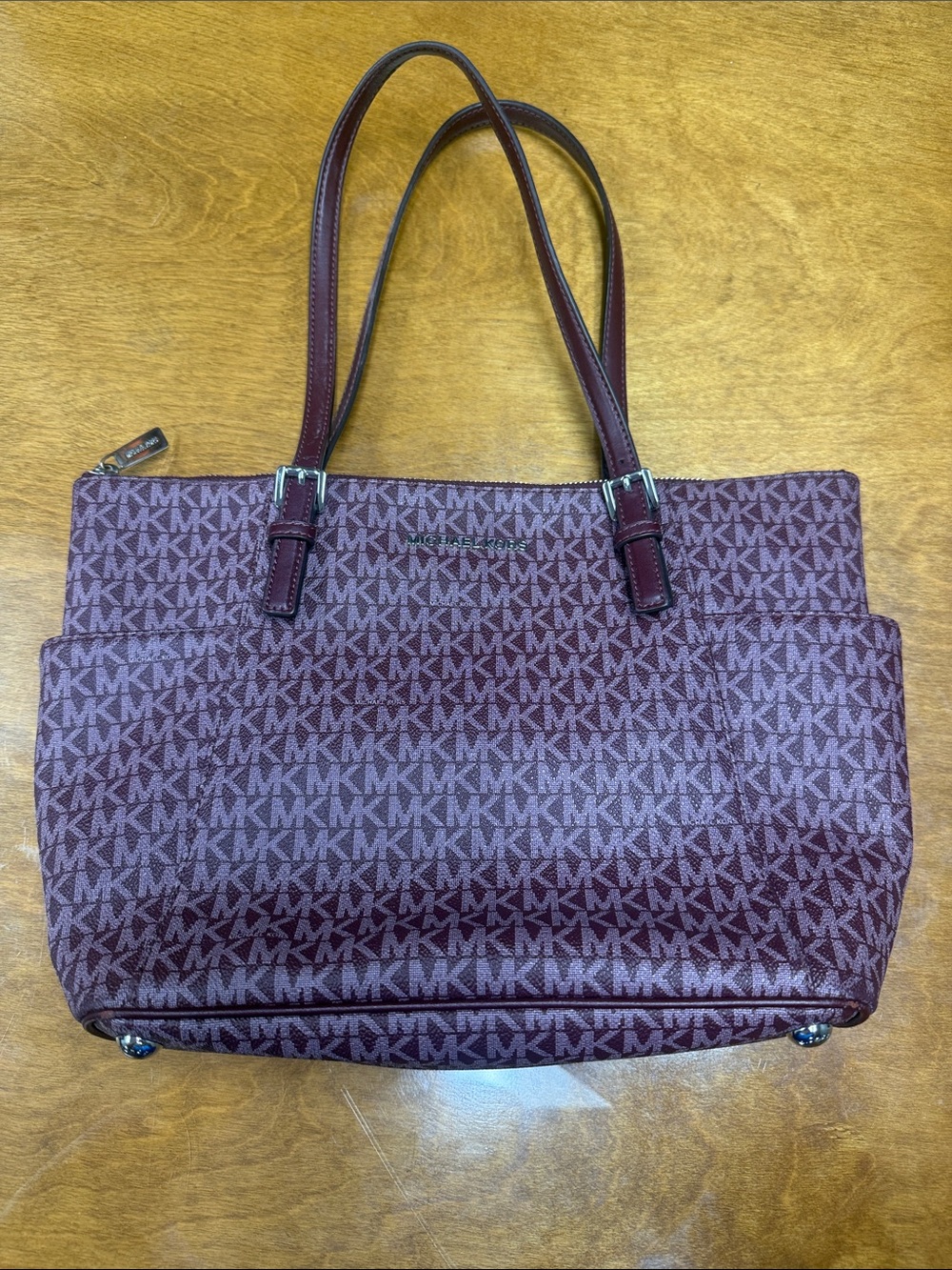 Michael Kors Burgundy MK Logo Tote with Dual Straps